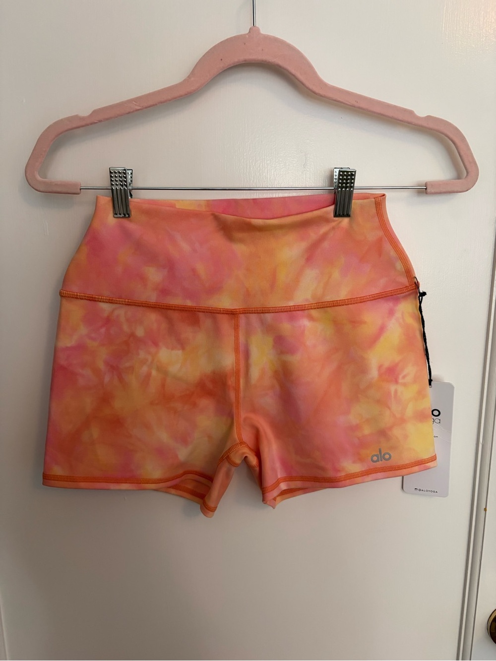 ALO Yoga Pink and Orange Tie-Dye High-Rise Athletic Shorts